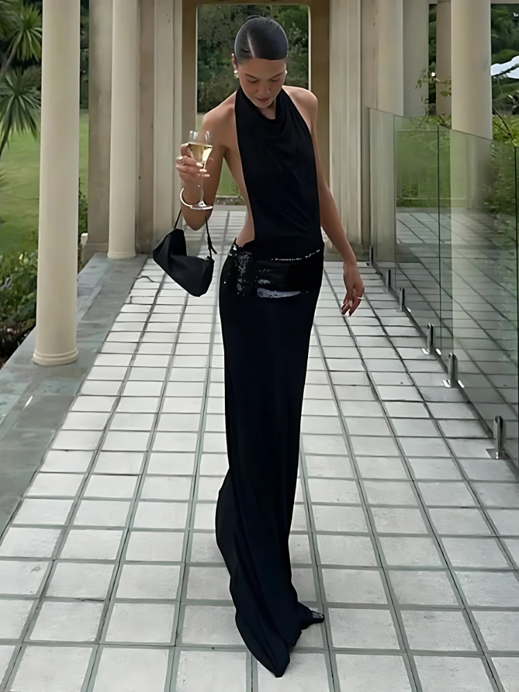 Silken Drape Backless Maxi Dress