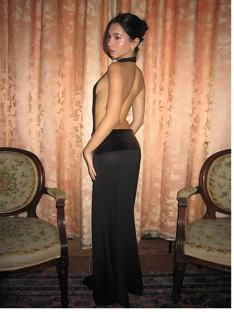 Silken Drape Backless Maxi Dress