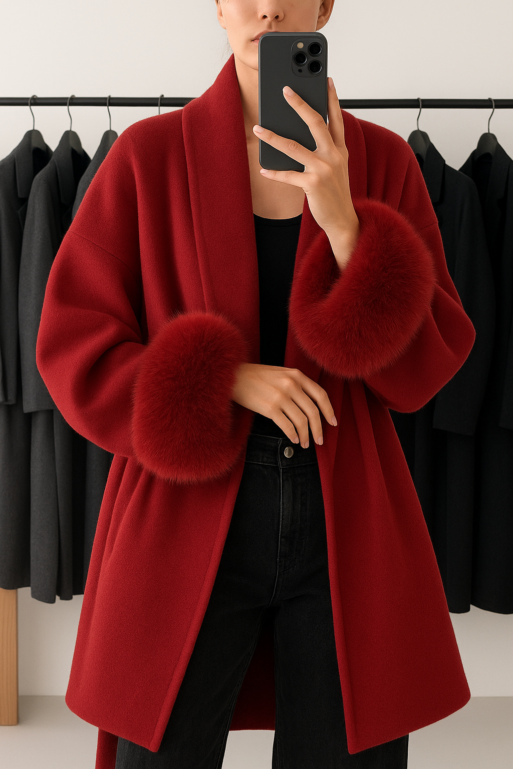 Luxe Furry Lapel Belted Woolen Jacket