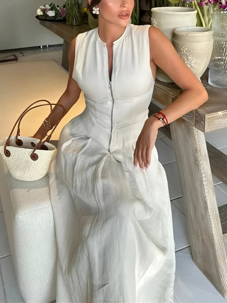 Contour Zip Pleated Maxi Dress