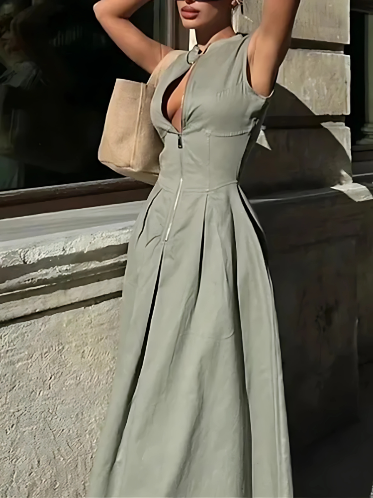 Contour Zip Pleated Maxi Dress