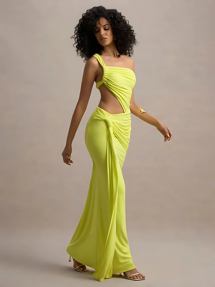 Midnight Asymmetry Tassel Dress