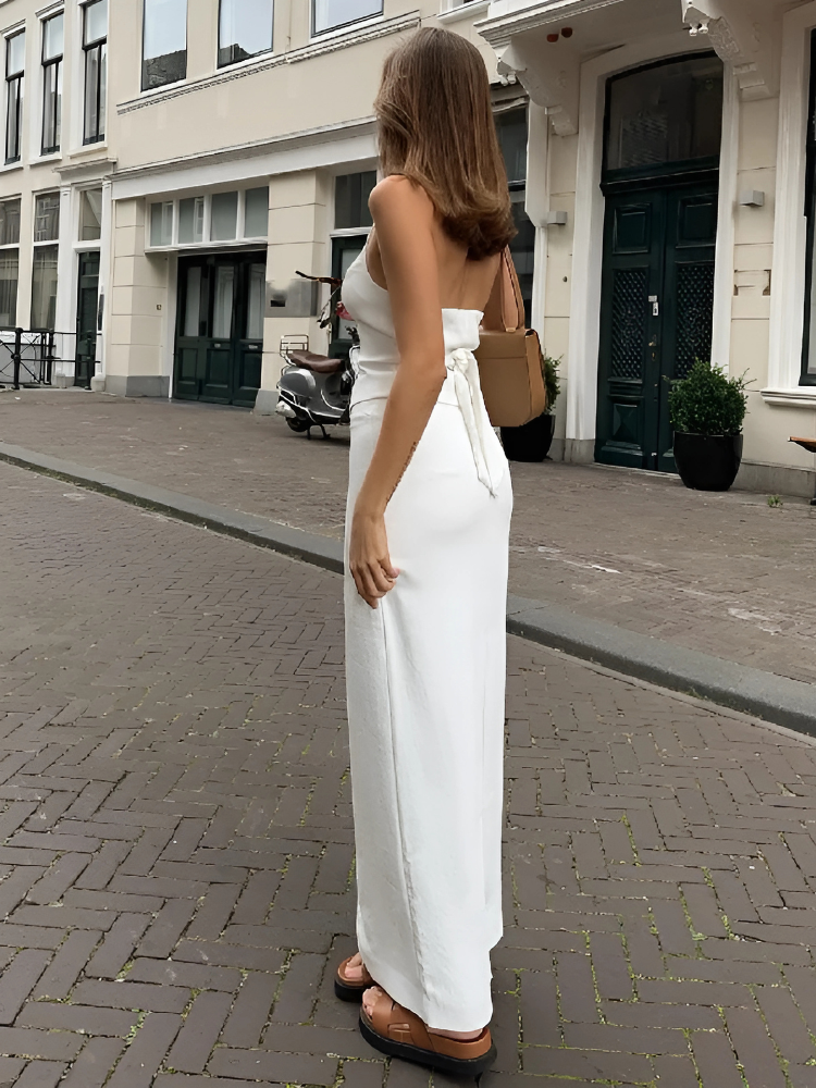 Buttoned Halter & Slit Maxi Skirt Set – Y2K Street Style