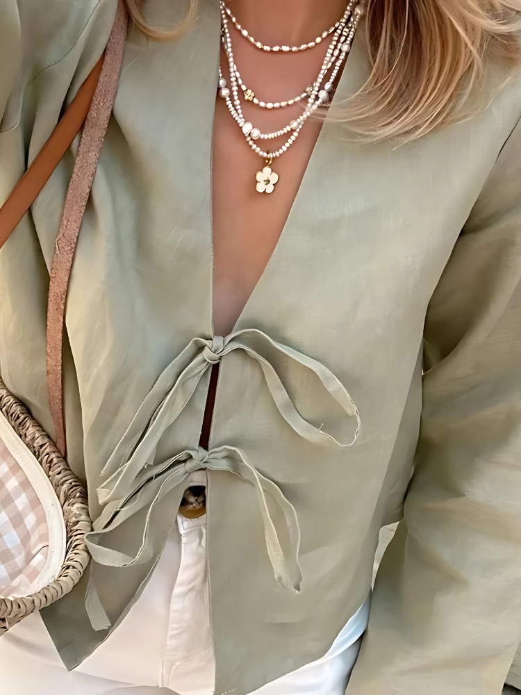 Lace-Up Cotton Linen Blouse