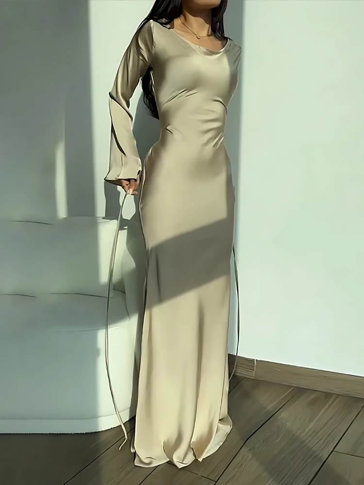 Elegant Lace-Up Flare Sleeve Maxi Dress