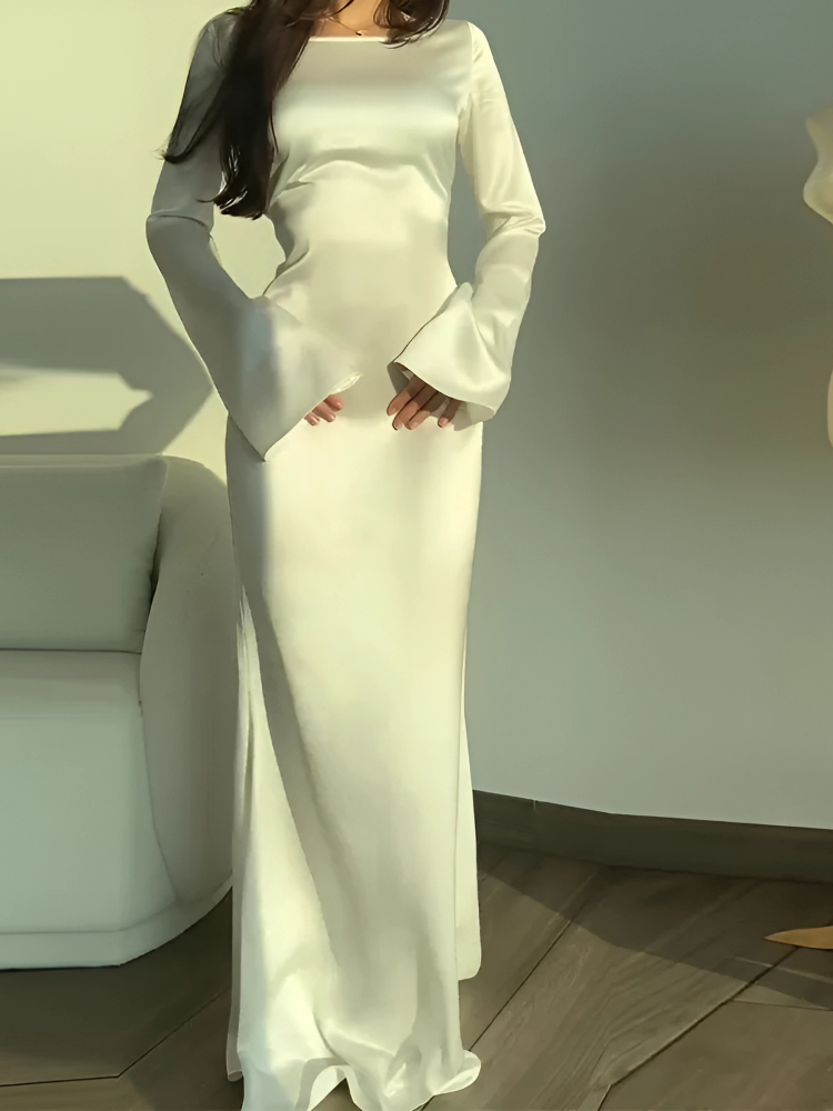 Elegant Lace-Up Flare Sleeve Maxi Dress