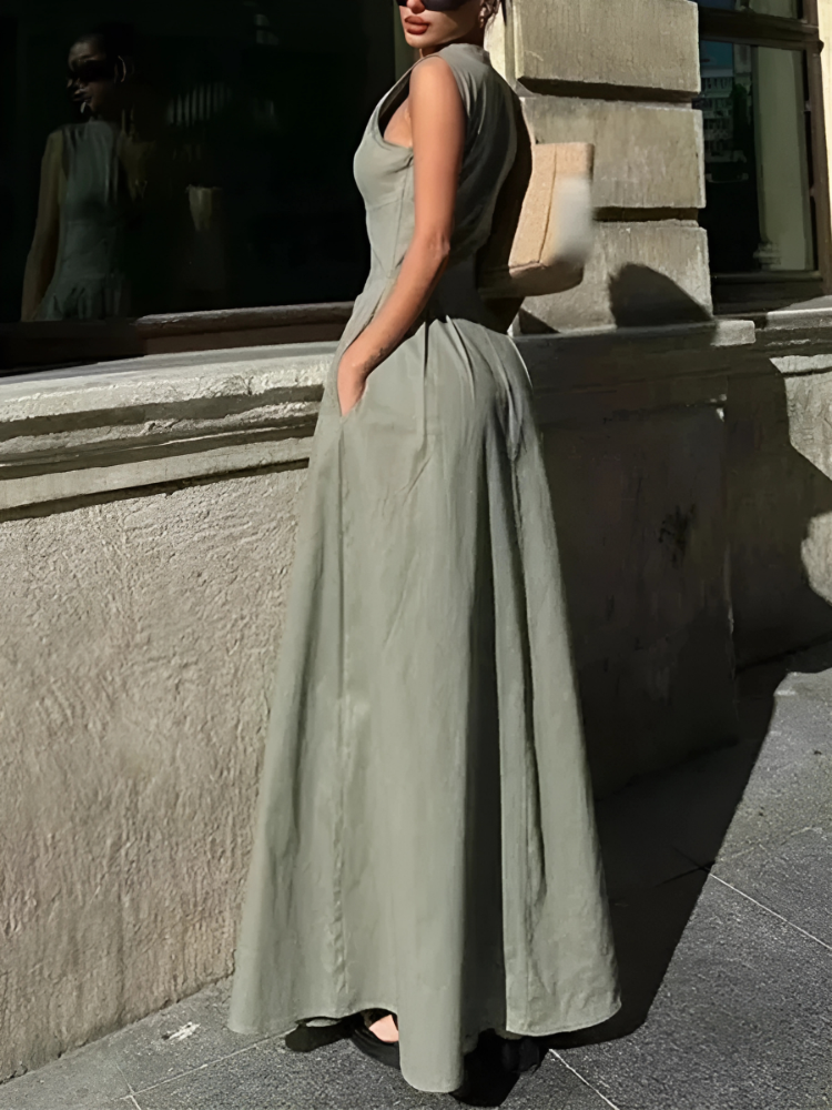 Contour Zip Pleated Maxi Dress