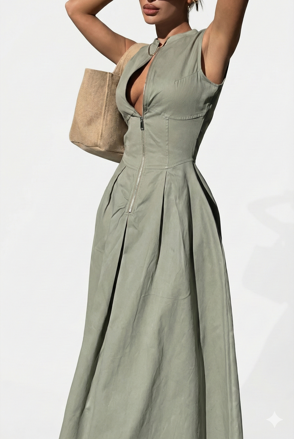 Contour Zip Pleated Maxi Dress