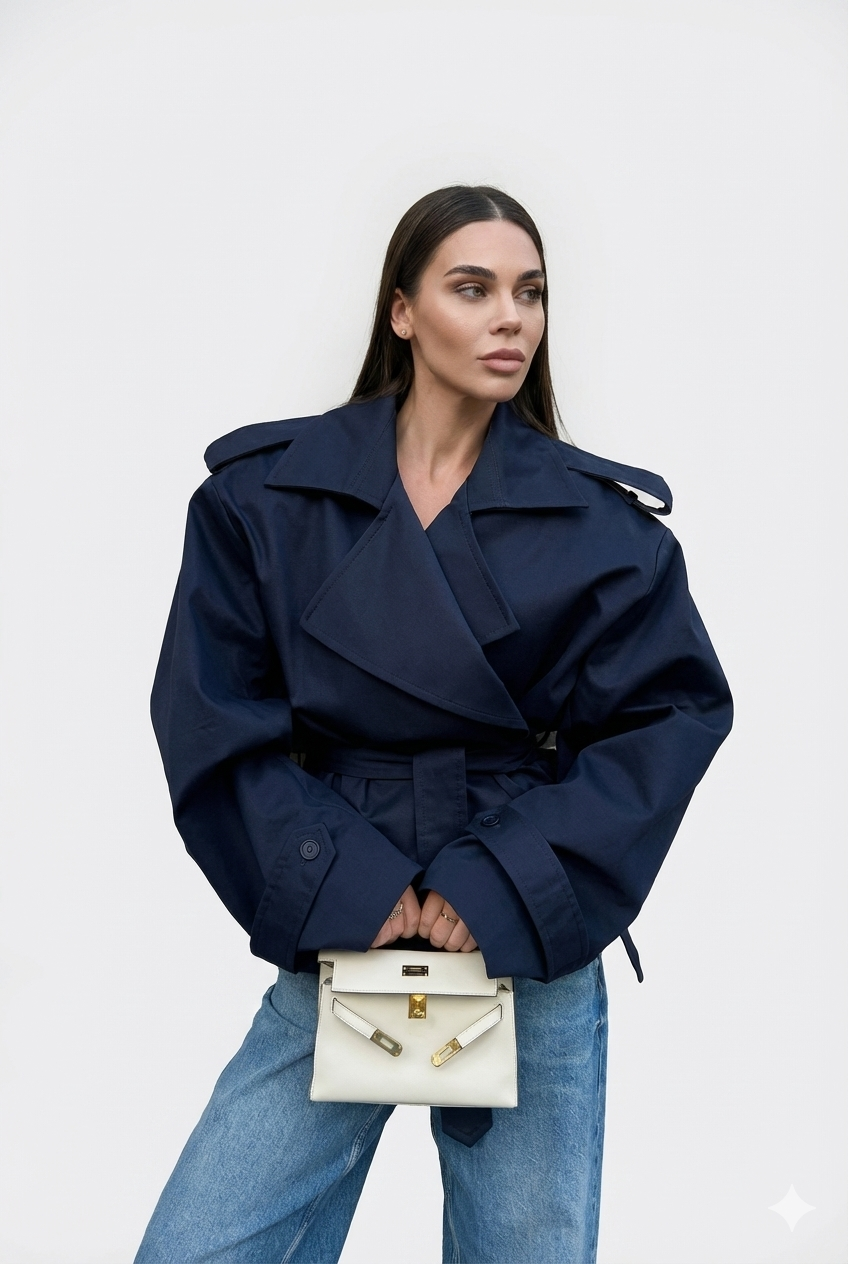 Midnight Belted Cropped Trench Coat