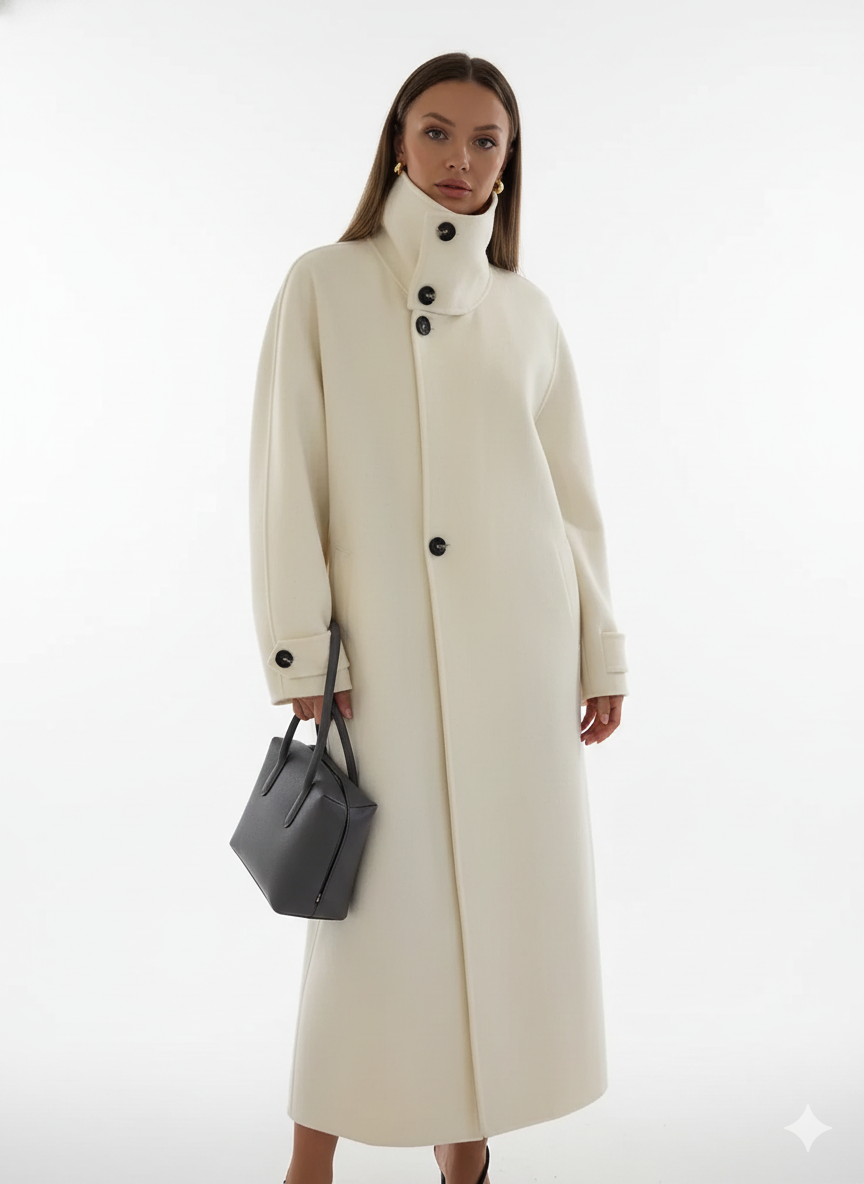 Classic Stand-Collar Wool Blend Overcoat