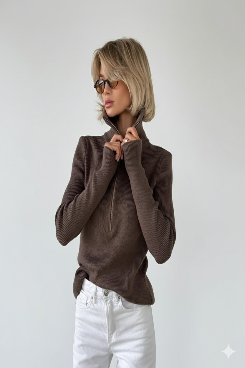 Iced Mocha Half-Zip Chunky Knit Jumper