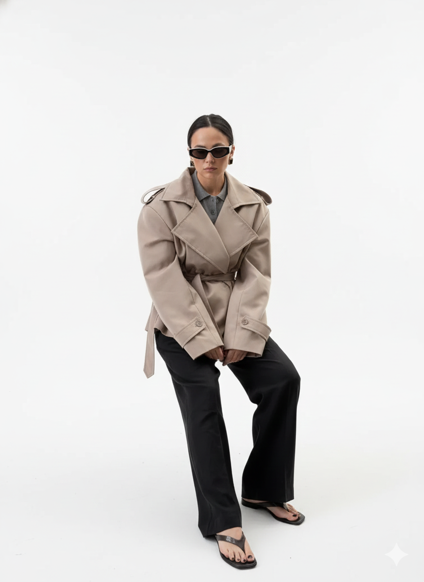 Beige Oversized Belted Trench – Effortless Street Elegance