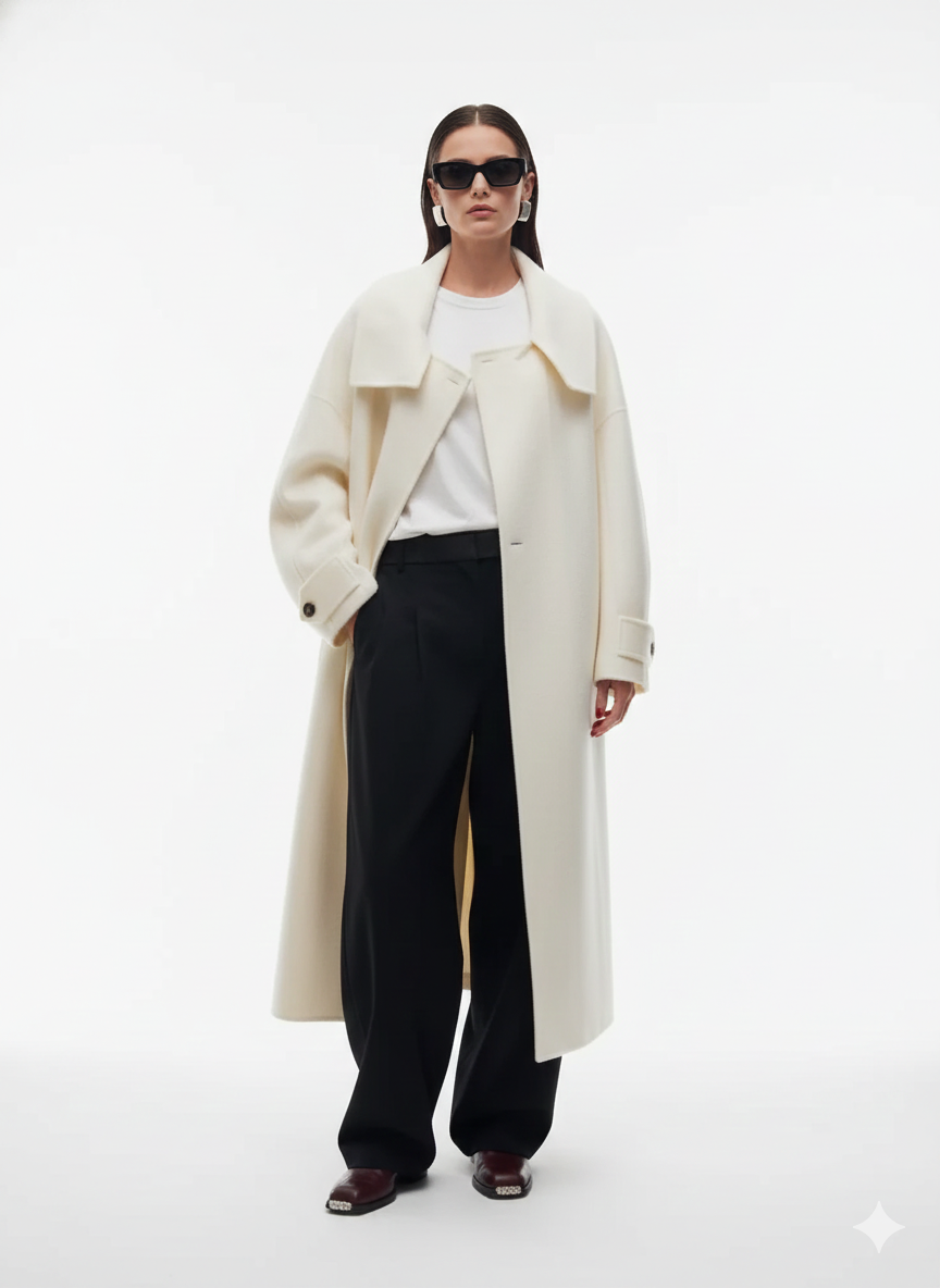 Classic Stand-Collar Wool Blend Overcoat