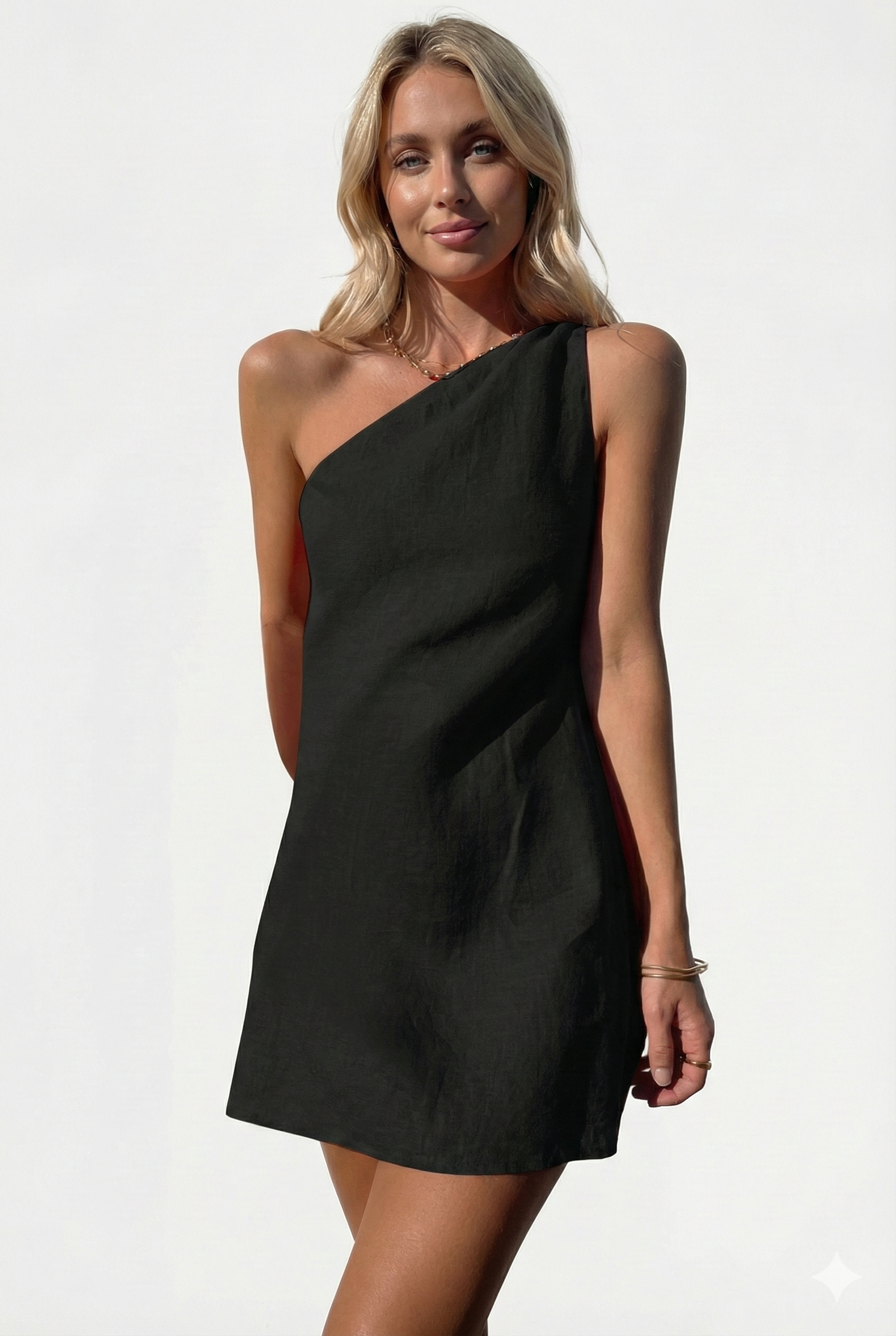 The Athena One-Shoulder Linen Dress