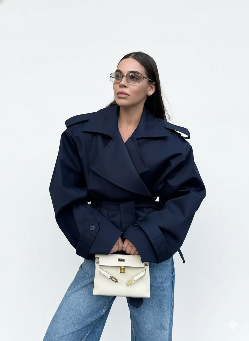 Midnight Belted Cropped Trench Coat