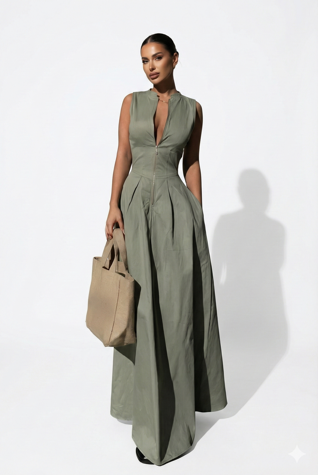 Contour Zip Pleated Maxi Dress