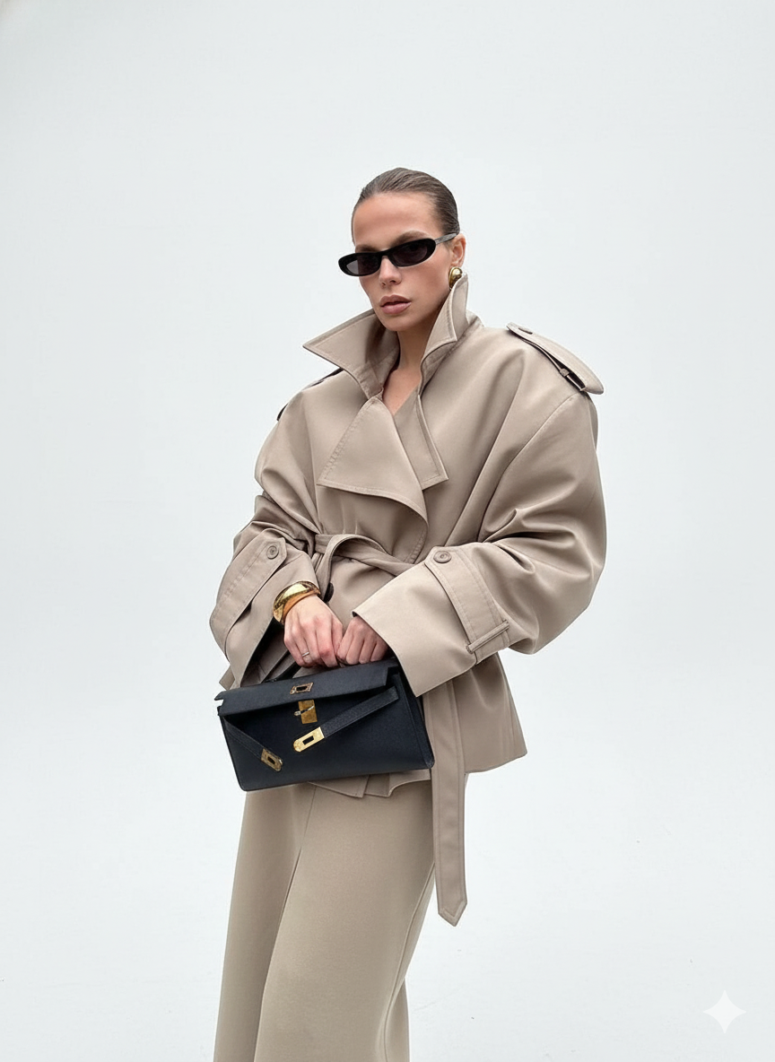 Beige Oversized Belted Trench – Effortless Street Elegance