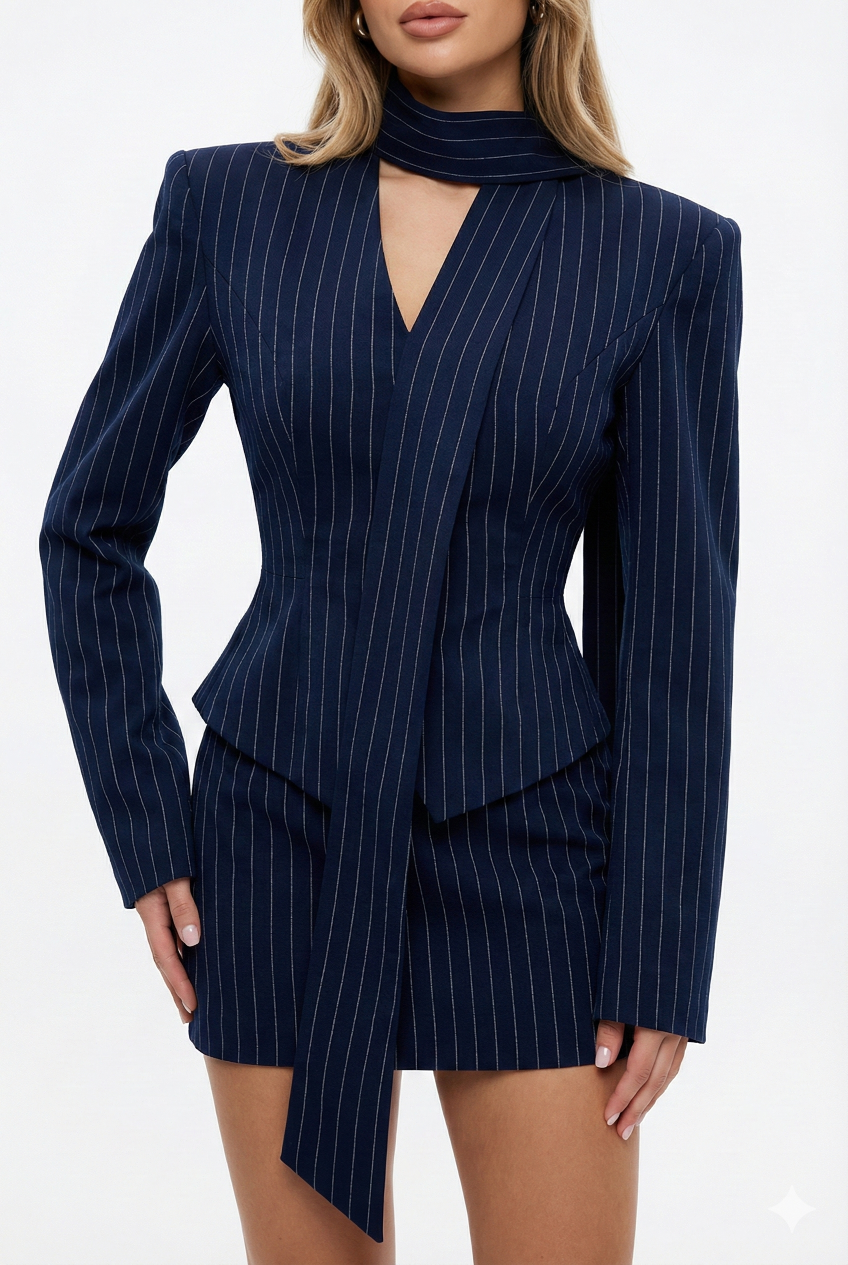 3-Piece Striped Ribbon Blazer & Mini Dress Set