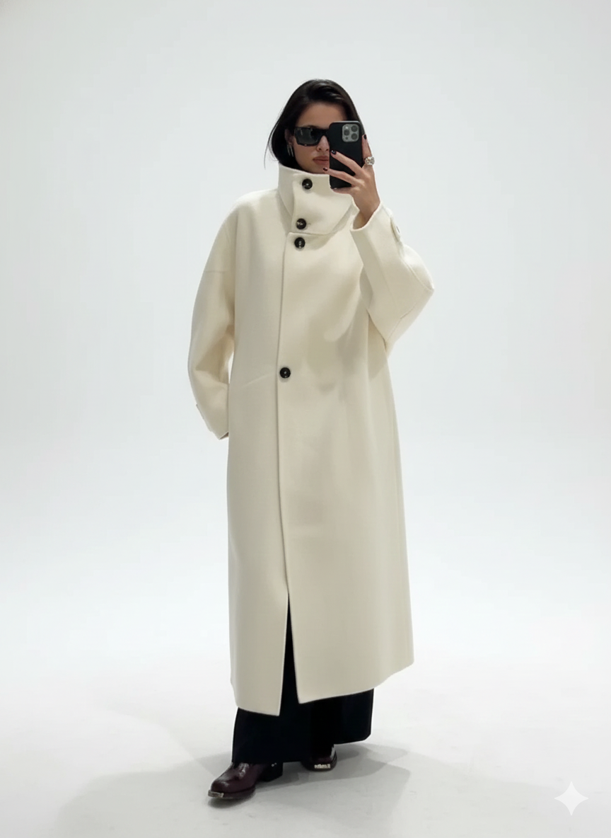 Classic Stand-Collar Wool Blend Overcoat