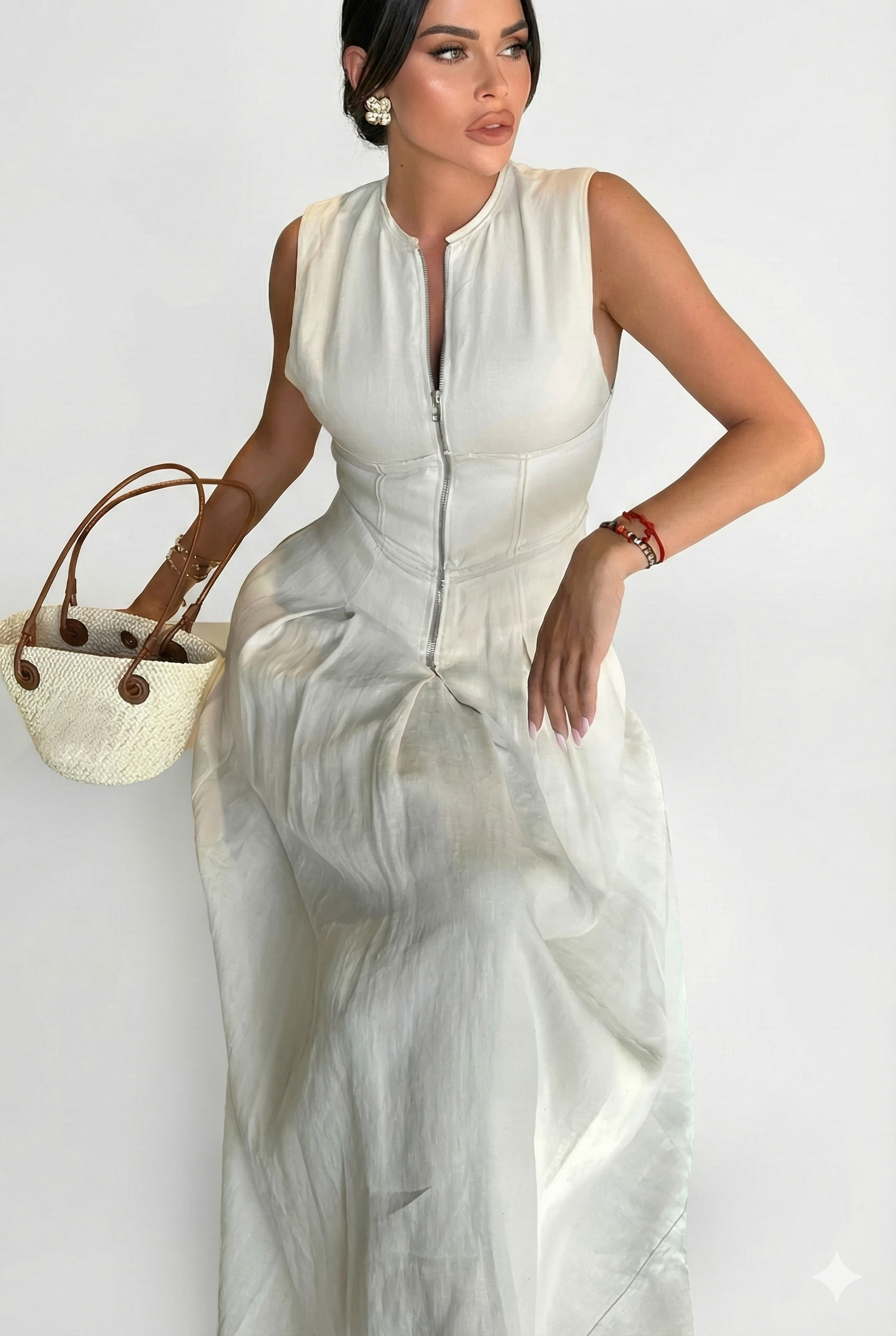 Contour Zip Pleated Maxi Dress