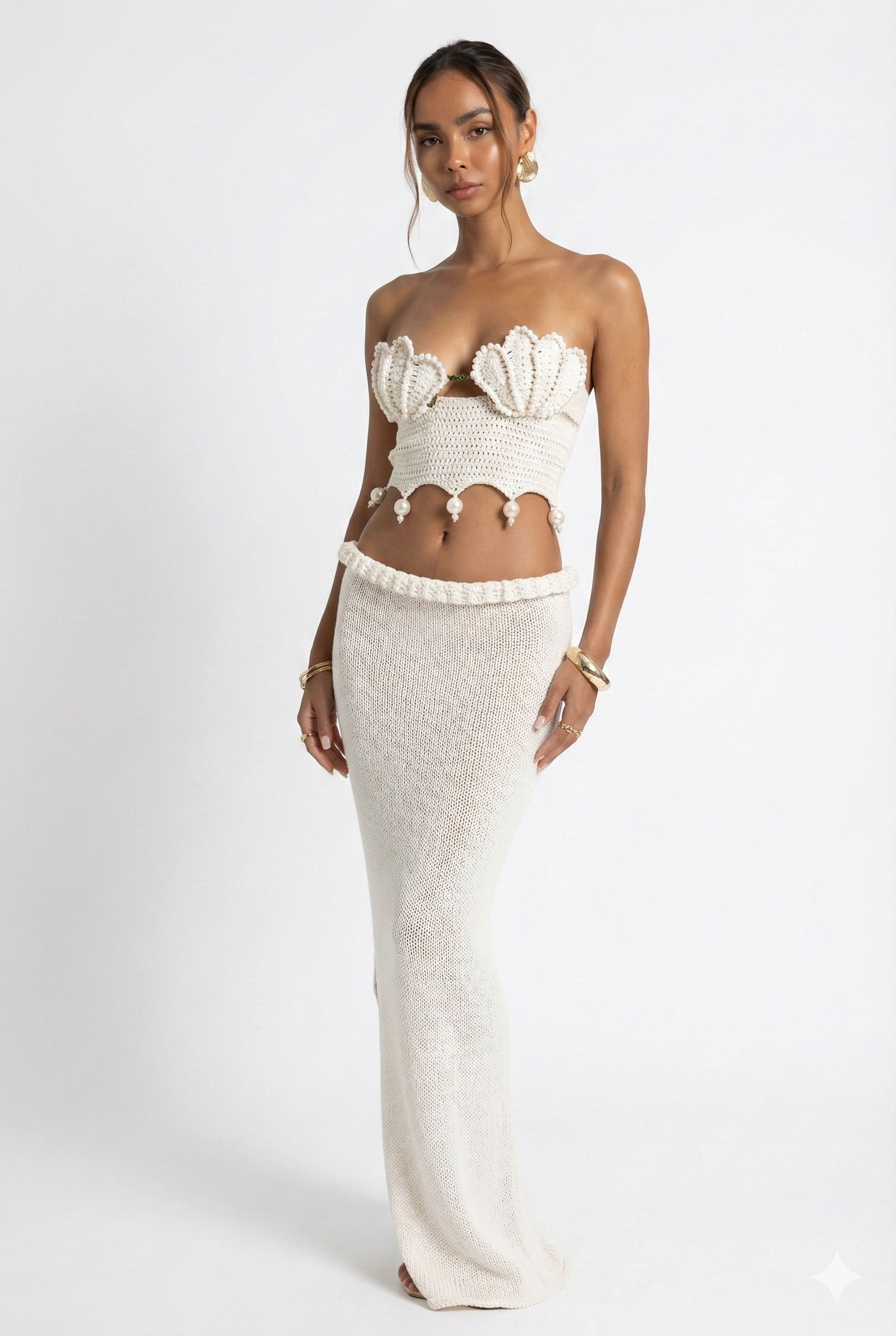 Crochet Pearl Two-Piece Mermaid Skirt Set