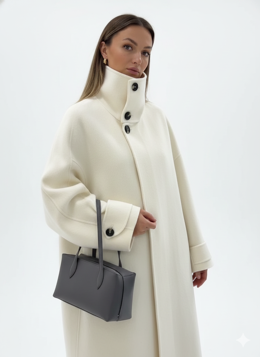 Classic Stand-Collar Wool Blend Overcoat