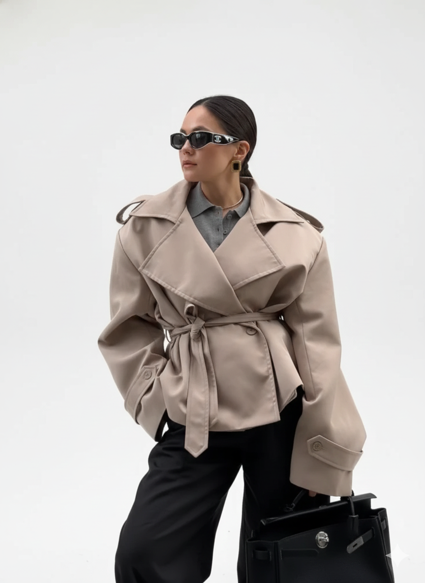 Beige Oversized Belted Trench – Effortless Street Elegance
