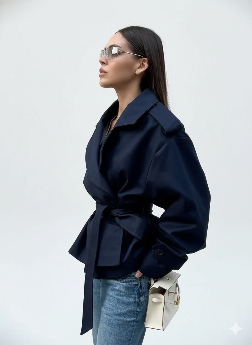 Midnight Belted Cropped Trench Coat