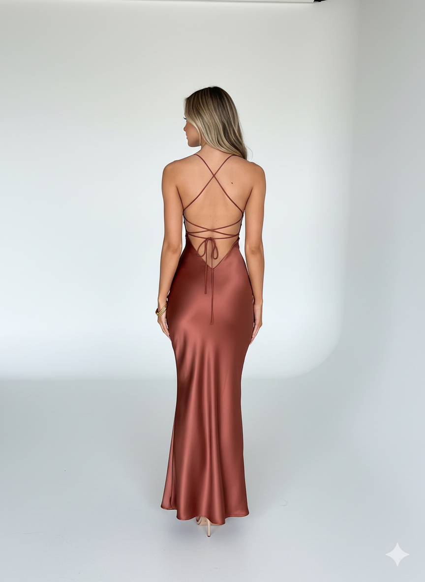 Sensual satin dress with thin straps
