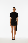 Black Minimal Cut-Out Dress with Draped Detail