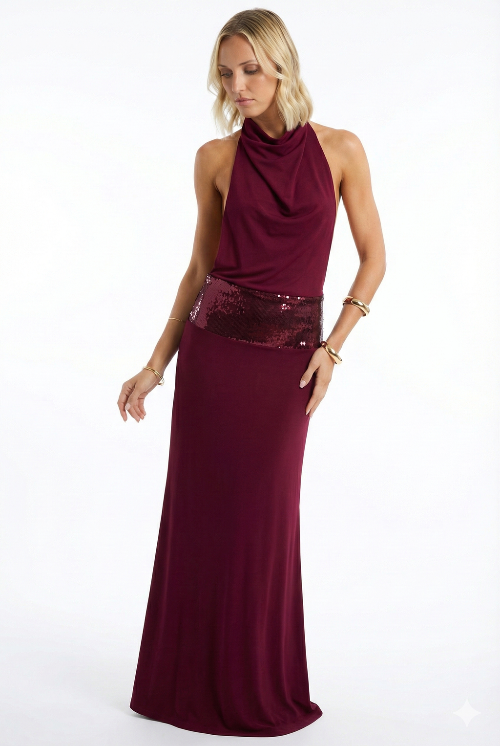 Silken Drape Backless Maxi Dress