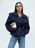 Midnight Belted Cropped Trench Coat