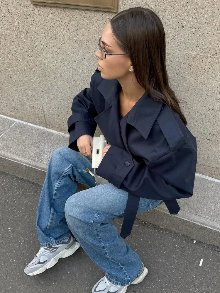 Midnight Belted Cropped Trench Coat