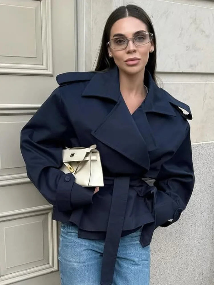 Midnight Belted Cropped Trench Coat
