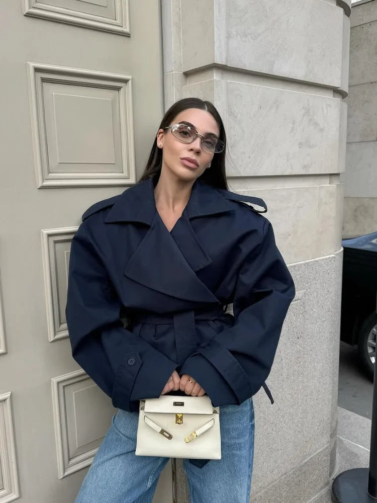 Midnight Belted Cropped Trench Coat