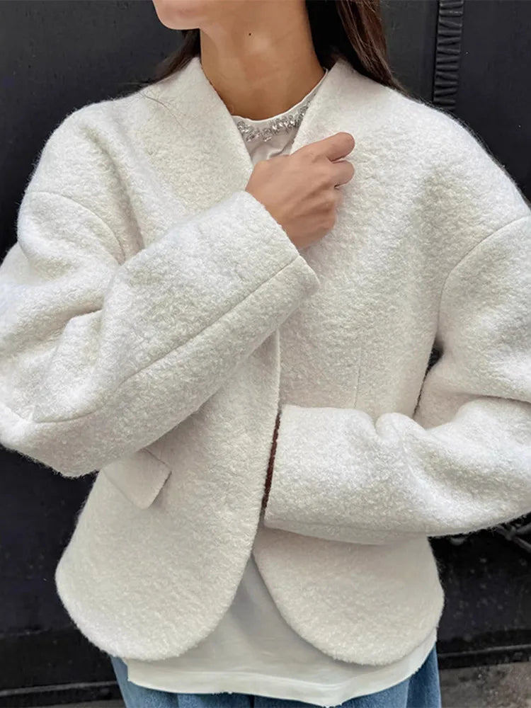 Luxe Furry Lapel Belted Woolen Jacket