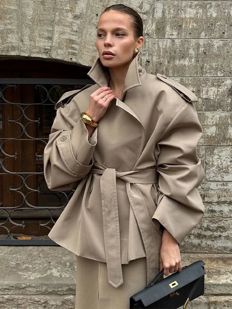 Midnight Belted Cropped Trench Coat