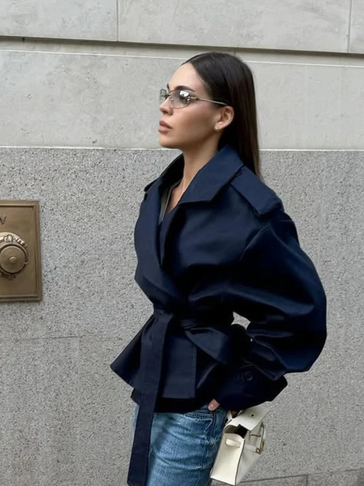 Midnight Belted Cropped Trench Coat
