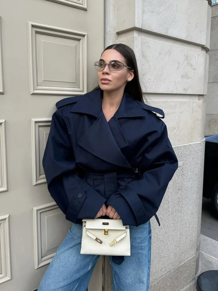 Midnight Belted Cropped Trench Coat