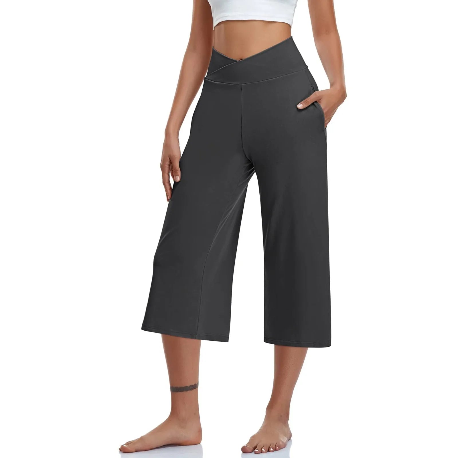 High Waist Wide Leg Capris