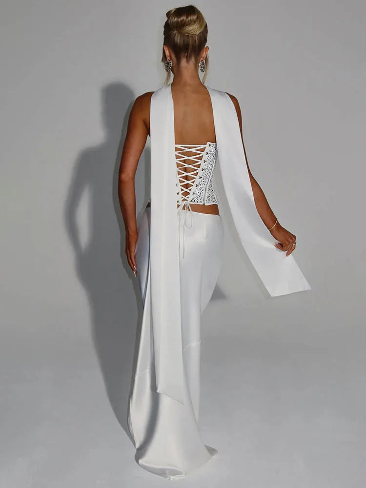 Satin Sparkle Scarf-Collar Maxi Set