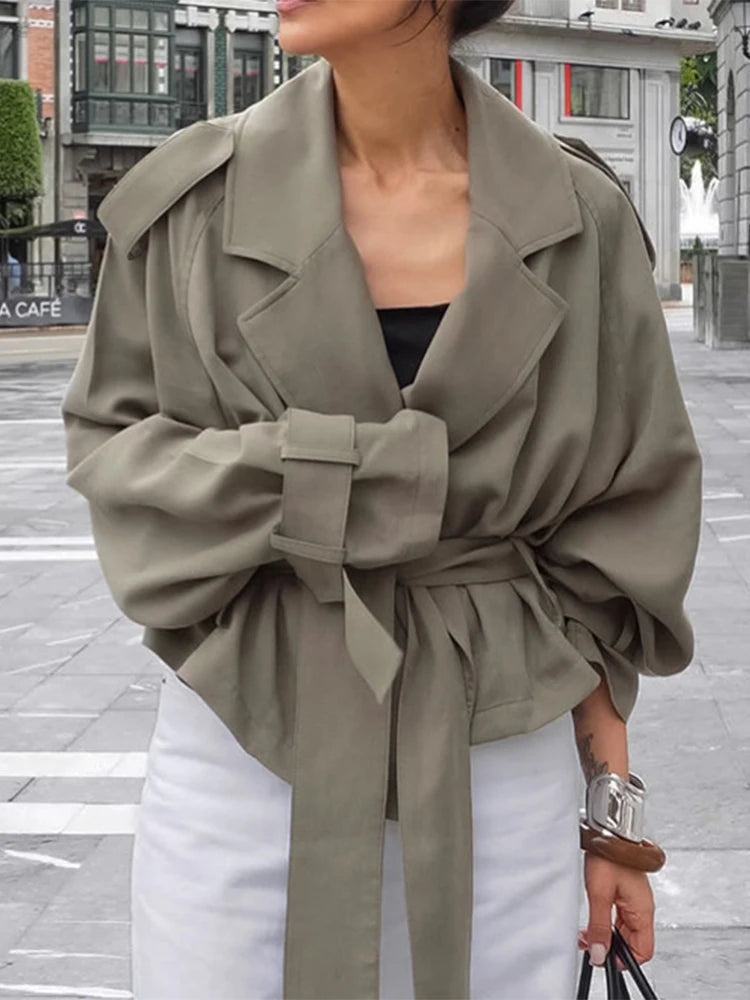 Midnight Belted Cropped Trench Coat