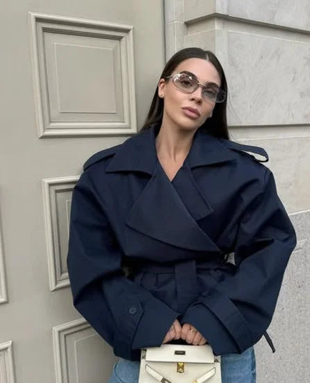 Midnight Belted Cropped Trench Coat