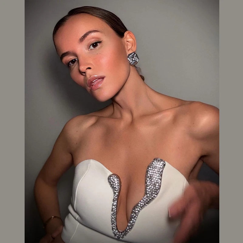 Asymmetric Rhinestone Luxe Skirt Set