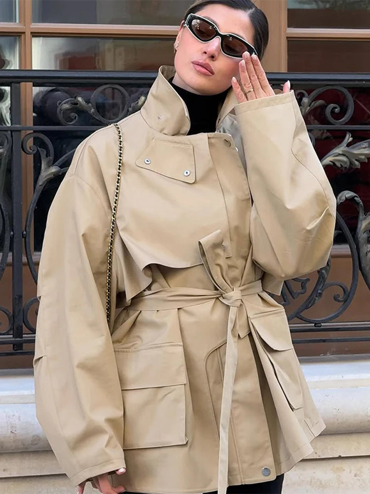 Midnight Belted Cropped Trench Coat