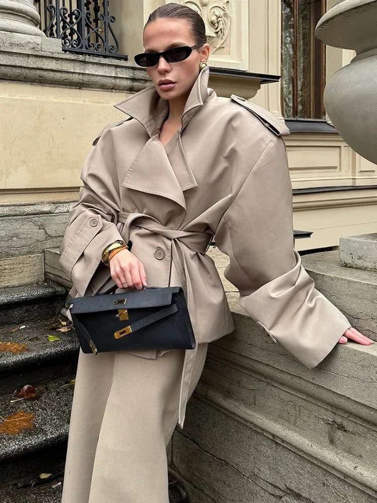 Midnight Belted Cropped Trench Coat